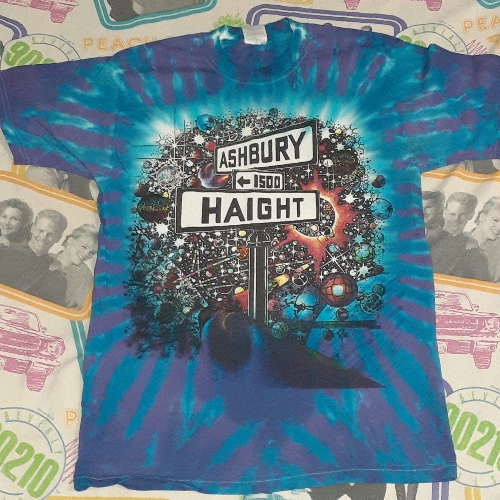 90s Ashbury Haight San Francisco California Psychedelic Hippie Tie Dye Shirt - Picture 2 of 7